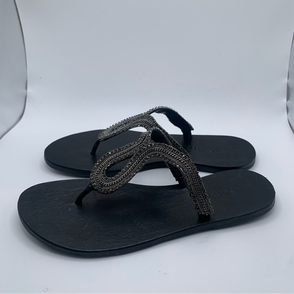 NWOB Schutz Tilly Crystal-Embellished Sandals black leather size 6.5B 1299 - Picture 2 of 7